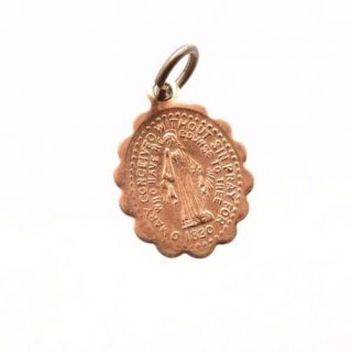 Antique Miniature Miraculous Medal Virgin Mary Gold Filled Charm Catholic Prayer