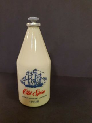 Vintage Old Spice Cologne 4 3/4 Oz Milk Glass Bottle Shulton 1/2 Full Collector