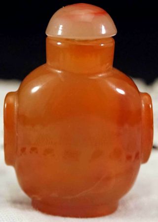 Lovely Carnelian Agate Snuff Bottle With Carving On The Sides