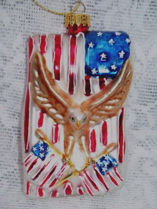 Patriotic American Flag Eagle Glitter Stars Stripes Glass Christmas Ornament