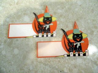 2 Circa 1930s 1940s Halloween Black Cat Place Cards Awesome Graphics