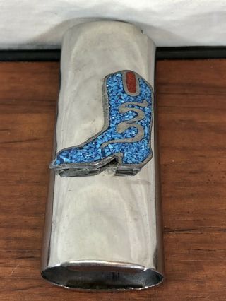 Vintage Crushed Turquoise Western Snake Cowboy Boot Cigarette Lighter Cover Case
