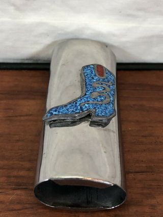 Vintage Crushed Turquoise Western Snake Cowboy Boot Cigarette Lighter Cover Case 2