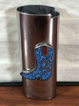 Vintage Crushed Turquoise Western Snake Cowboy Boot Cigarette Lighter Cover Case 5