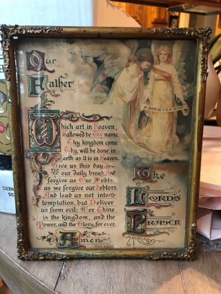 Antique 19thc American Aesthetic Chromolithograph,  The Lords Prayer