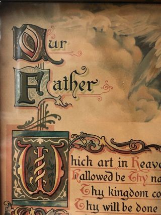 Antique 19thC American Aesthetic Chromolithograph,  The LORDS PRAYER 8