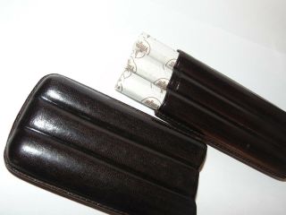 Good Vintage Dark Stitched Leather Cigar Case Holder 3 Villiger