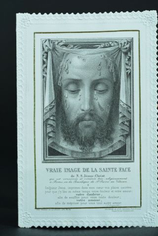 Holy Card Signed Letaille Double - Side True Image Of The Holy Face Canivet