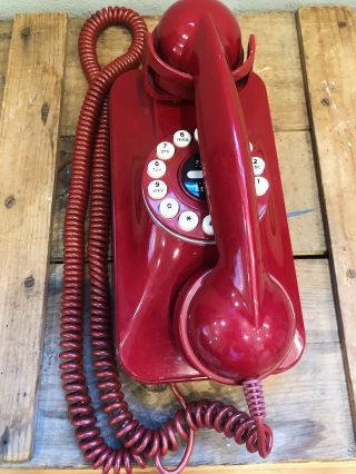 Vintage Telephone Grand Wall Phone Red Retro Pottery Barn Push Button Rotary
