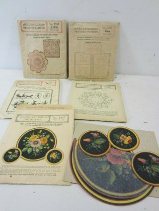 4 Vintage Mccalls Kaumagraph Transfers & 1 Art Color Medallions