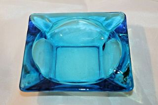 Vintage Mid Century Retro Turquoise/teal Blue Glass Square Ashtray Estate Find