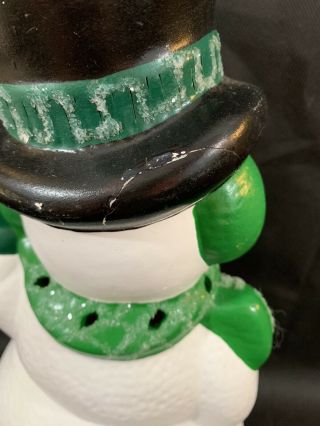Cute Vintage Atlantic Mold 12” Ceramic Hand Painted Lighted Snowman With Cane 4