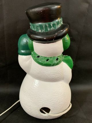 Cute Vintage Atlantic Mold 12” Ceramic Hand Painted Lighted Snowman With Cane 5