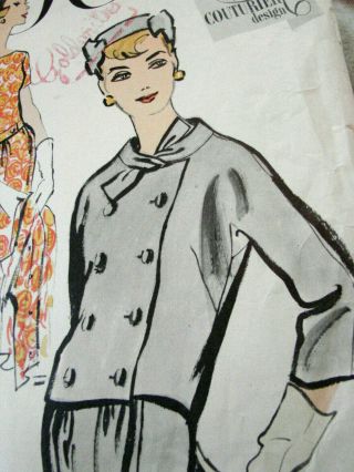 Vintage 50s Vogue Couturier 999 Dress Jacket Slim Sewing Pattern Xs B31