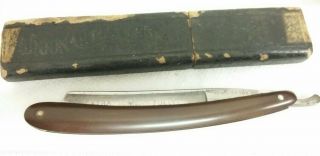 Vintage Crown Straight Razor,  brown composite handles,  extra hollow ground 4