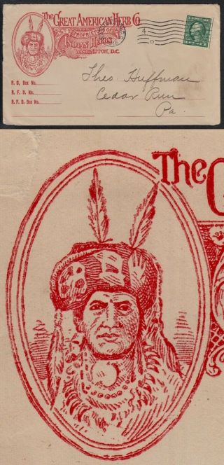 1916 Adv Cvr For " The Great American Herb Co " W/ Illustration Of American Indian