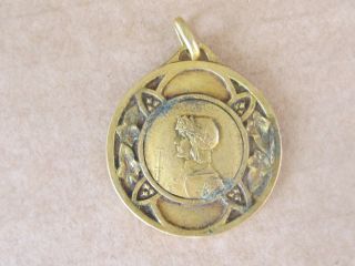 Rare Antique French Religious Gilded Brass Medal Joan Of Arc /1412 - 1431/ 19th C.