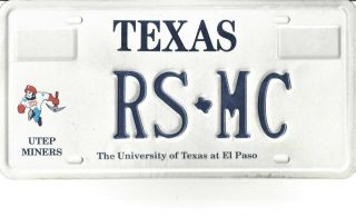 Texas Undated (1994) License Plate - - Rs Mc - - University Of Texas At El Paso