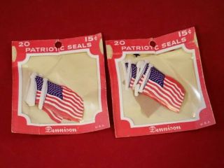 Vintage Dennison U.  S.  Flag Gummed Seals Patriotic 2 Packages Red White And Blue