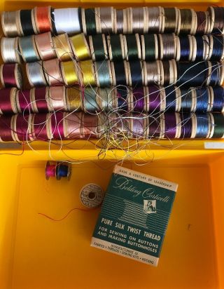 70 Vintage Silk Threads On Wooden Spools,  Belding Corticelli Box