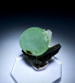 Beauty - Lime Green Prehnite Crystal Ball W/calcite On Epidote,  Mine Mali