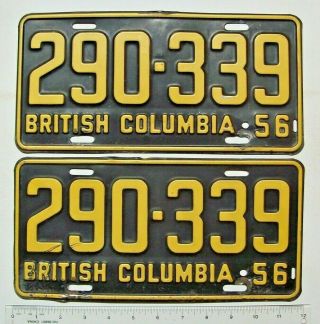 Pair 1956 British Columbia Passenger License Plates 290 - 339