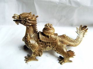 Old Chinese Bronze Hand - Carved Dragon Cornucopia Statue