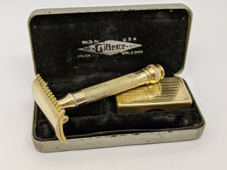 Vintage Gillette Ball End Old Type Safety Razor With Case Gold Plated 1920s
