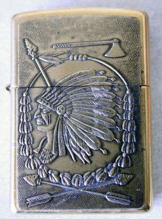 1996 Zippo Lighter " Indian Chief Head Axe Arrow Tribe " Unfired Code " K - Xii "