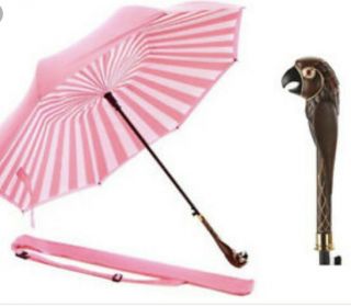 Disney Mary Poppins Returns Parrot Head Umbrella Pink Striped Hsn