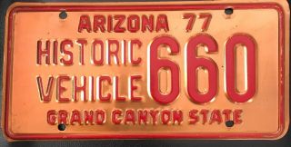Single Arizona License Plate Historic Vehicle 1977 Copper W/red Printing - 660