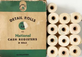 Vintage 1940’s National Cash Register Detail Paper,  12 Rolls,  Size 4a,  2 1/2 "
