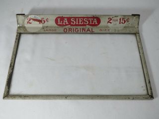 Vintage La Siesta Cigar Box Glass Lid Cover Display Advertising