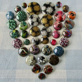 Set Of 38 Plastic Buttons W Colorful Modern Designs On Face