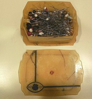 Vintage Celluloid Deco Box Filled With Hundreds Of Hat Pins