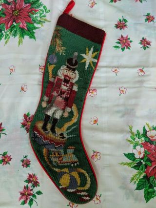 Imperial Elegance Christmas Needlepoint Stocking Green Nutcracker/toy Soldier