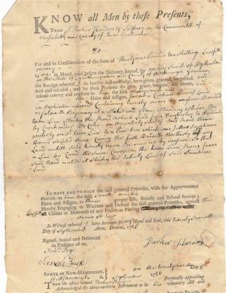 1786 Deed Nh Signed By Two Revolutionary War Veterans Flanders And Page