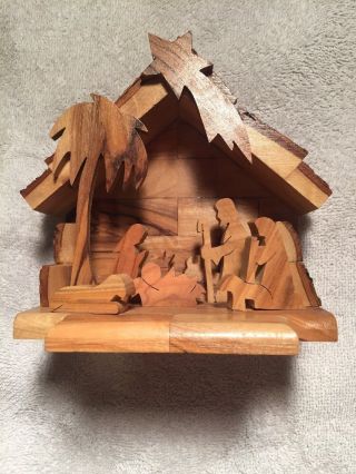 Vintage Style Olive Wood Nativity Set Hand Carved Christmas Gift From Bethlehem
