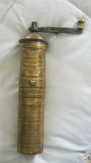 Antique 19c Ottoman Turkish Brass Coffee Nuts Pepper Grinder Mill,  Large