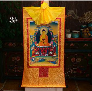 Tibetan Buddhist Buddha Silk Gild Thangka Thanka Sakyamuni Amulet Scroll 85cm