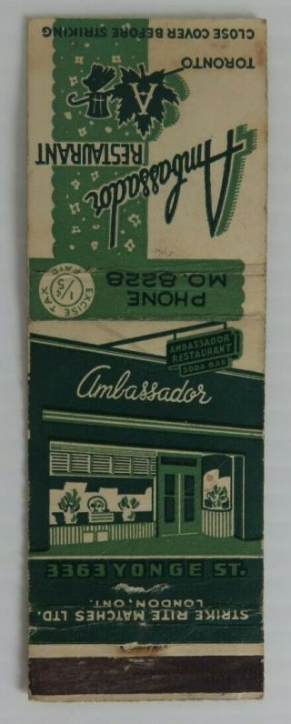Vintage Ambassador Restauant Toronto Matchbook Cover (inv23901)