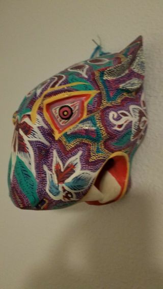 Jaguar Head Oaxaca wood carved mask by Pepe Santiago 3