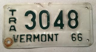 Vintage 1966 Vermont Trailer License Plate Vermont No.  3048