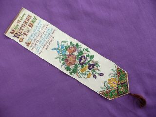 Antique Machine Embroidered " Happy Birthday " Bookmark,  Welch & Lenton,  Coventry