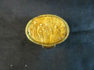 Vintage Golden Pill Box With Scene On Top Made In Italy