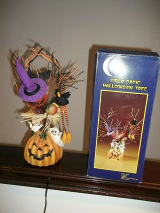 17” Halloween Decor Fiber Optic Tree Pumpkin Ghosts Bat Crow Witch Hat Light