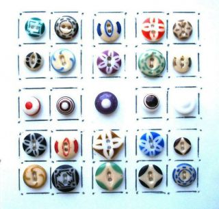25 Antique China Buttons / 20 Stencil & 5 Bulls - Eye