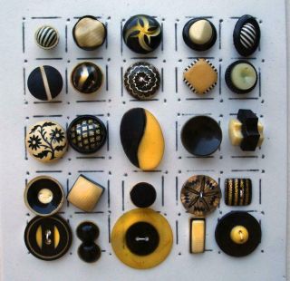 25 Small Vintage Celluloid Buttons / Black & Cream Designs