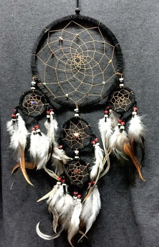 Dream Catcher Black Wall Hanging Decoration Ornament Bead Feather Suede Long 22 "