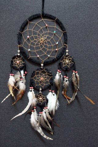 Dream Catcher Black Wall Hanging Decoration Ornament Bead Feather Suede long 22 